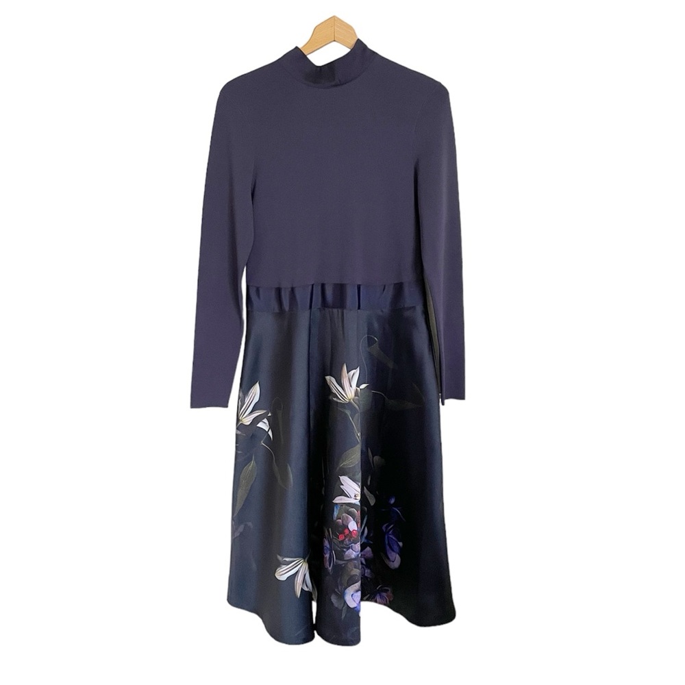 Ted Baker London Navy Floral Long Sleeve Dress